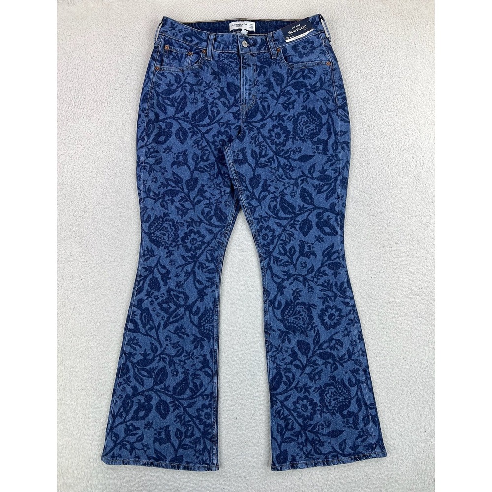 Abercrombie & Fitch Curve Love Bootcut Jeans Womens 29 Short Blue Floral Stretch